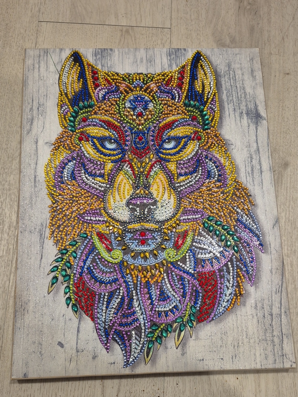 Multicolor Beaded Wolf Wall Art - Vibrant Home Wall Decor